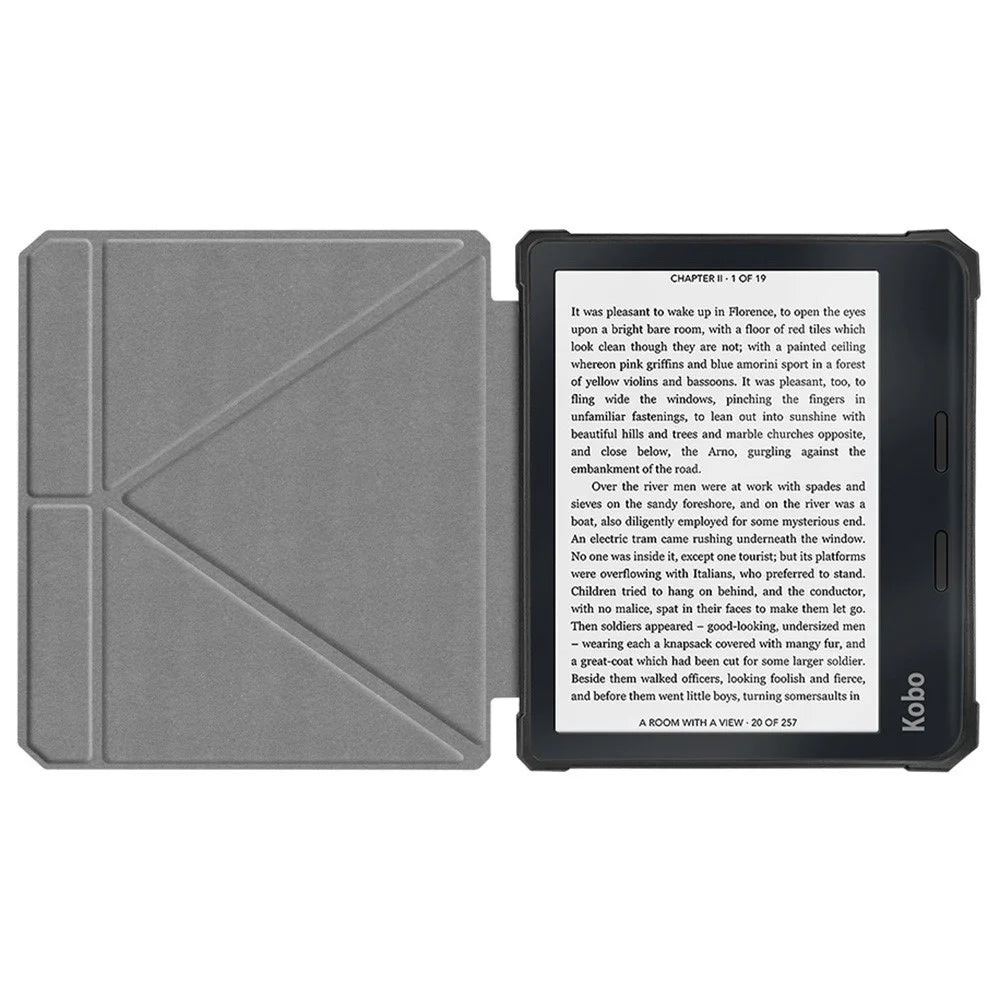 For Kobo Libra 2 N418 Case Soft TPU+PU Leather Tablet Cover with Origami Stand - Black - 2