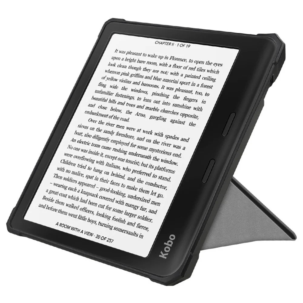 For Kobo Libra 2 N418 Case Soft TPU+PU Leather Tablet Cover with Origami Stand - Black - 3