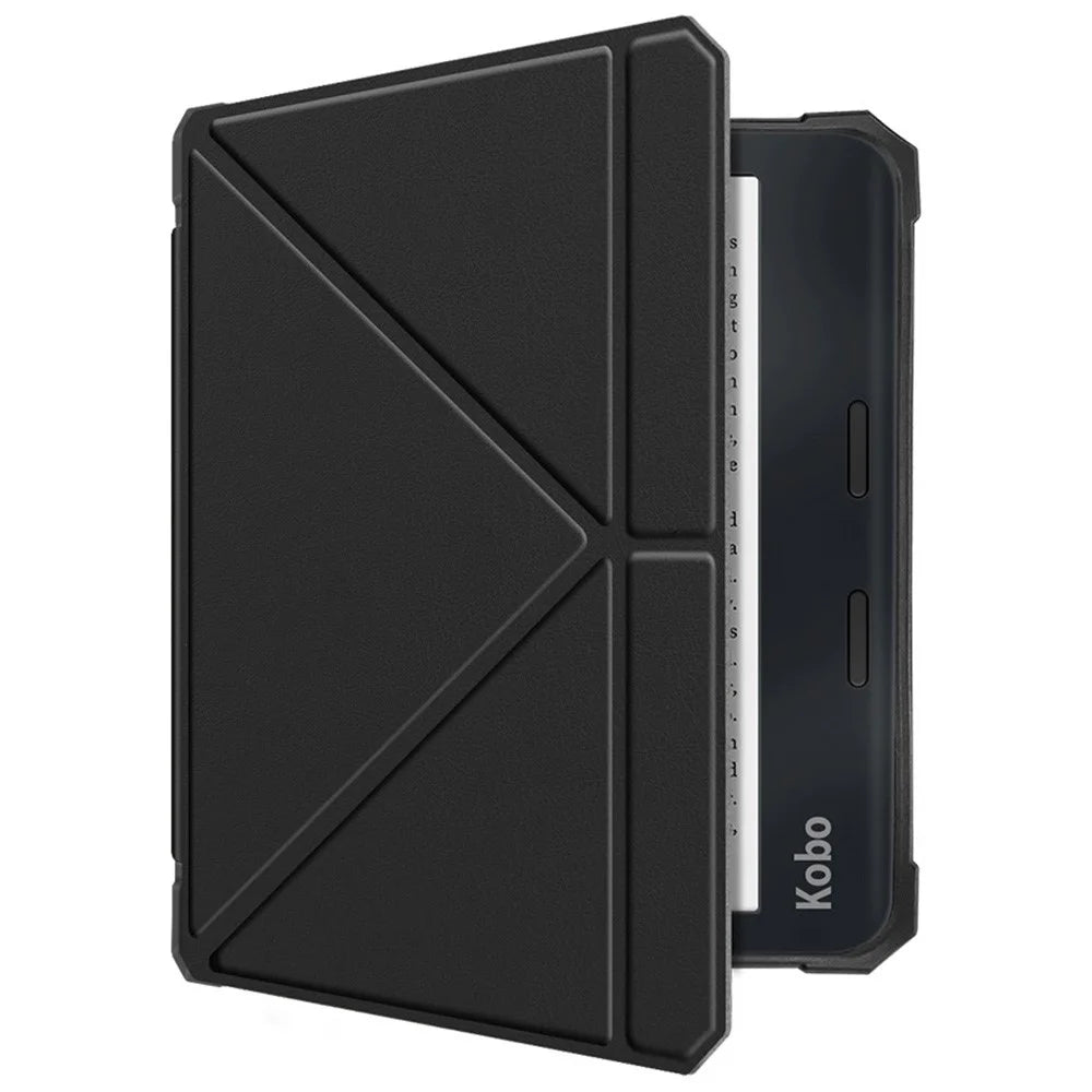 For Kobo Libra 2 N418 Case Soft TPU+PU Leather Tablet Cover with Origami Stand - Black - 7