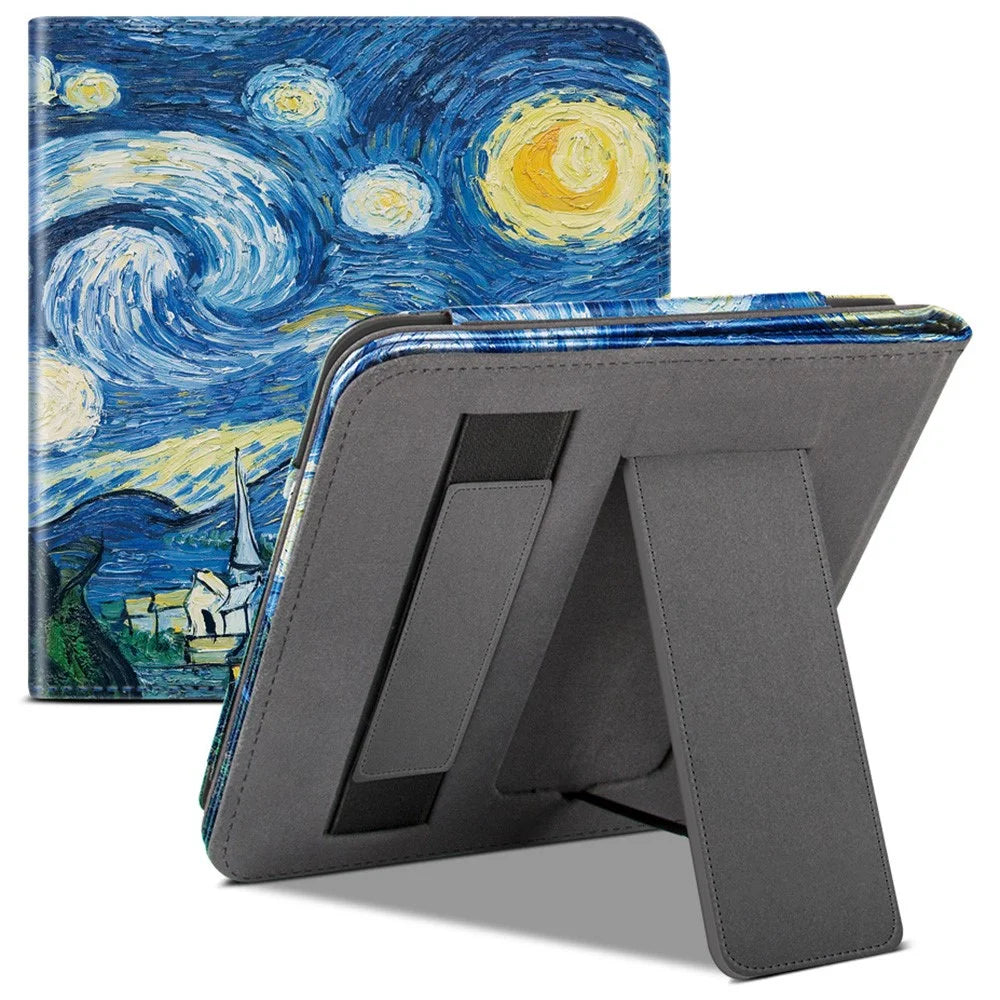 For Kobo Libra 2 N418 Kickstand Case Pattern Printing PU Leather E-Reader Cover - Starry Sky - 1