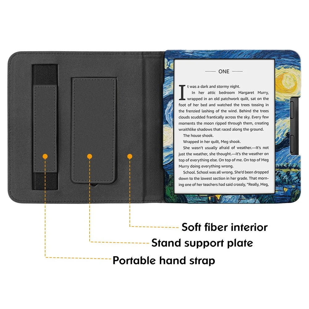 For Kobo Libra 2 N418 Kickstand Case Pattern Printing PU Leather E-Reader Cover - Starry Sky - 2