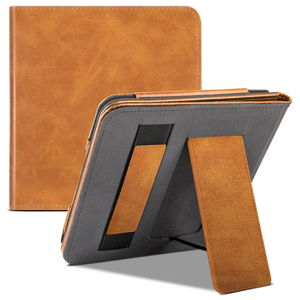 For Kobo Libra 2 N418 Tablet Case Auto Wake / Sleep PU Leather E-Reader Cover with Hand Strap, Kickstand - Brown - 1