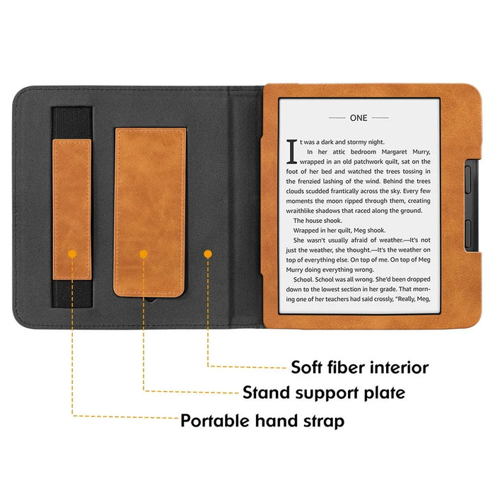For Kobo Libra 2 N418 Tablet Case Auto Wake / Sleep PU Leather E-Reader Cover with Hand Strap, Kickstand - Brown - 2