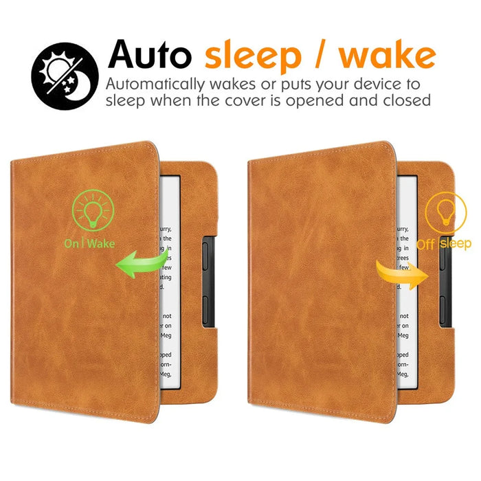 For Kobo Libra 2 N418 Tablet Case Auto Wake / Sleep PU Leather E-Reader Cover with Hand Strap, Kickstand - Brown - 5