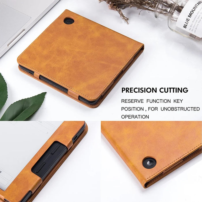 For Kobo Libra 2 N418 Tablet Case Auto Wake / Sleep PU Leather E-Reader Cover with Hand Strap, Kickstand - Brown - 6