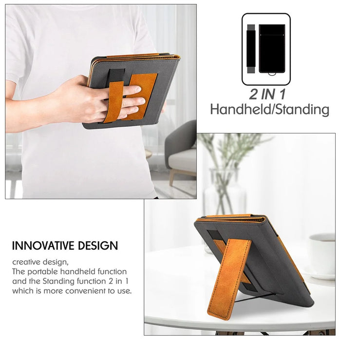 For Kobo Libra 2 N418 Tablet Case Auto Wake / Sleep PU Leather E-Reader Cover with Hand Strap, Kickstand - Brown - 7