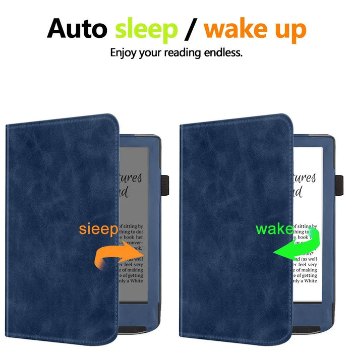 For PocketBook Verse PB629 / Verse Pro PB634 / Verse? Lite PB619 E-Reader Case Kickstand PU Leather Tablet Cover with Auto Wake / Sleep - Blue - 4
