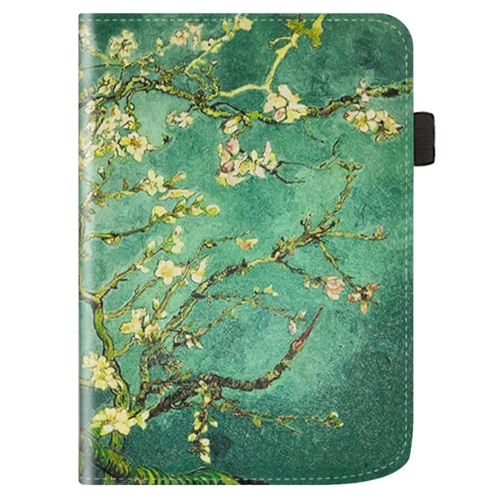 For PocketBook Verse PB629 E-Reader Case Kickstand PU Leather Flip Cover Support Auto Wake / Sleep - Plum Blossom / Green - 5