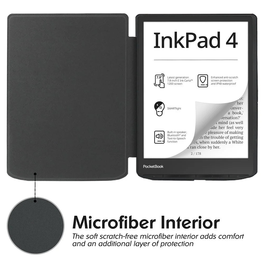 For PocketBook InkPad Color 2 / 3 PB743 Case Skin-Touch PU Leather E-Reader Cover with Auto Wake / Sleep - Black - 2