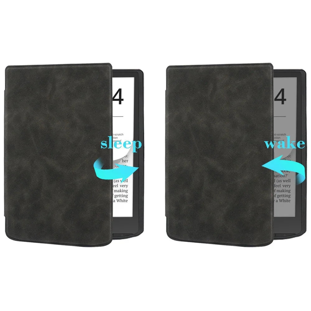 For PocketBook InkPad Color 2 / 3 PB743 Case Skin-Touch PU Leather E-Reader Cover with Auto Wake / Sleep - Black - 4