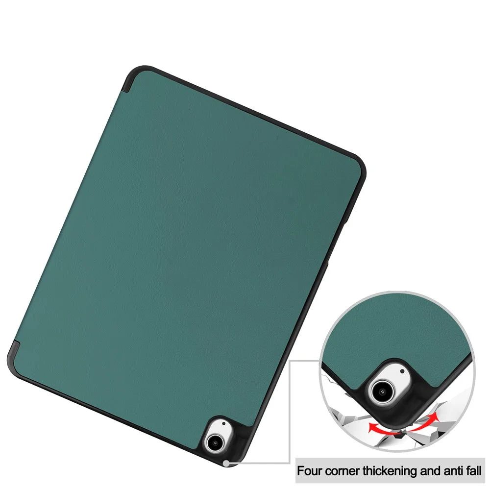 For iPad Air 13 (2026) / (2025) / (2024) Leather Case Tri-Fold Stand Tablet Cover with Pen Slot - Blackish Green - 6