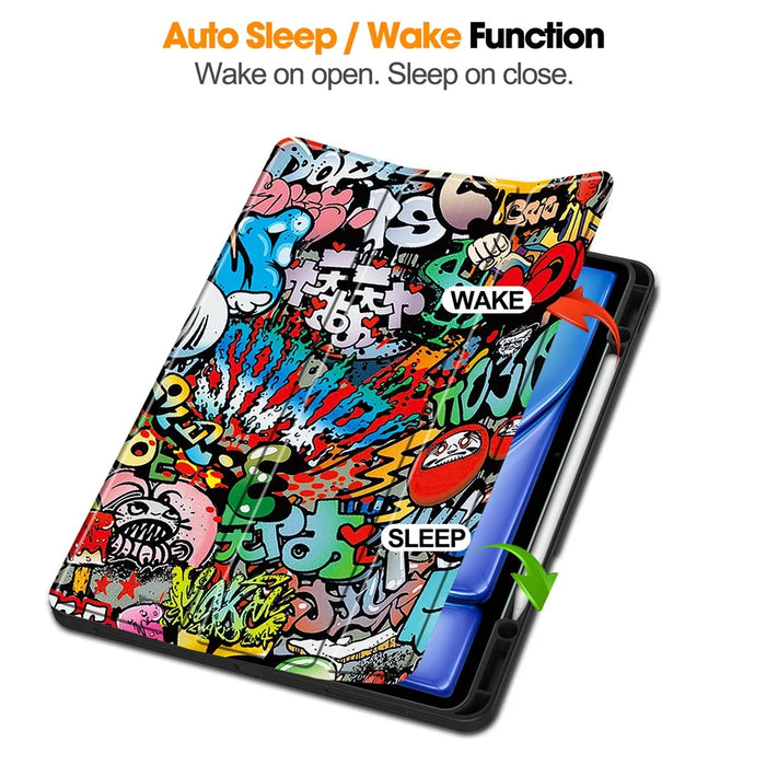 For iPad Air 13 (2026) / (2025) / (2024) Case Pattern Printing Tri-Fold Stand Leather Cover with Pen Slot - Graffiti - 3