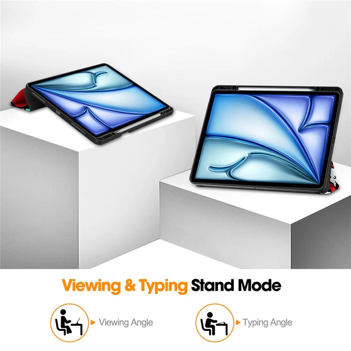 For iPad Air 13 (2026) / (2025) / (2024) Case Pattern Printing Tri-Fold Stand Leather Cover with Pen Slot - Graffiti - 4