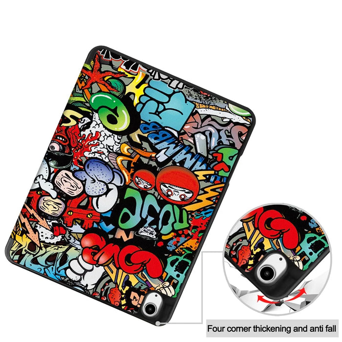 For iPad Air 13 (2026) / (2025) / (2024) Case Pattern Printing Tri-Fold Stand Leather Cover with Pen Slot - Graffiti - 6