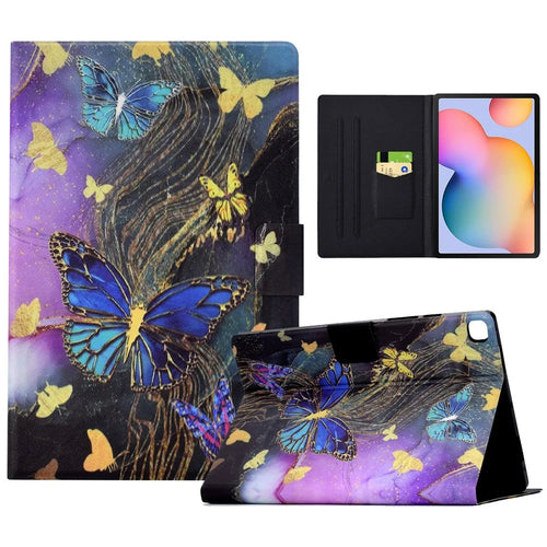 For Samsung Galaxy Tab S6 Lite (2020) / (2022) / (2024) (SM-P610 / 615) Case Pattern Printing Leather Tablet Cover with Card Holder - Golden Butterflies - 1