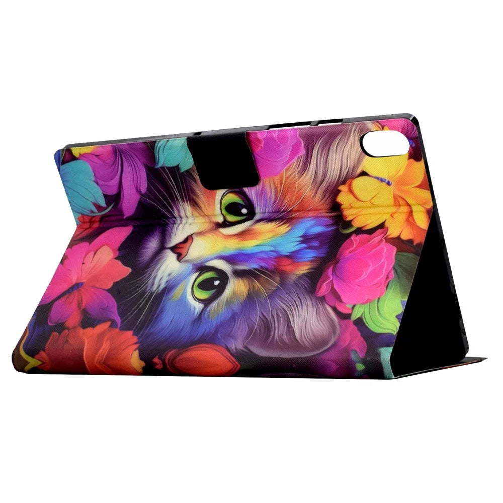 For iPad (2025) / 10.9 (2022) Case with Card Slots Pattern Printed Bump Proof Leather Tablet Cover - Rose Cat - 4