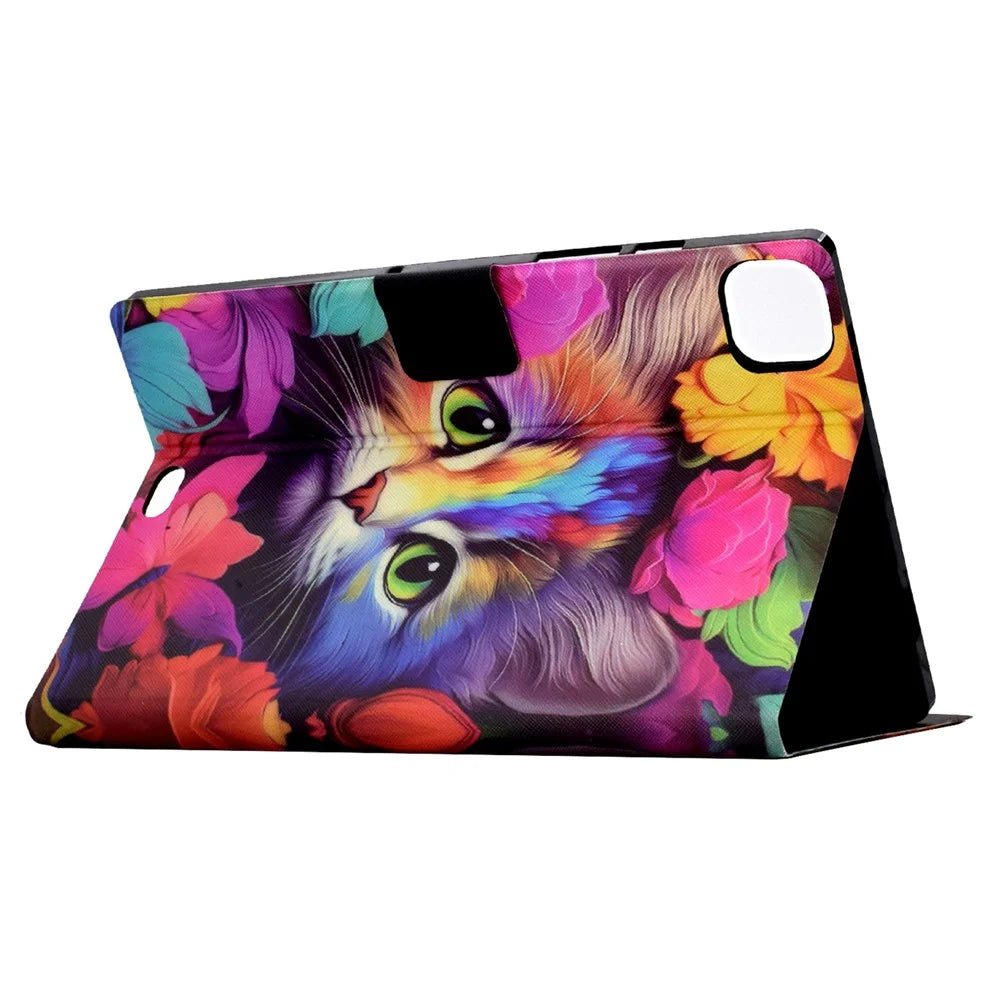 For iPad Air 11 (2026) / (2025) / (2024) / Air (2022) / (2020) / Pro 11 (2020) / (2018) Case PU Leather Pattern Folio Smart Tablet Cover - Rose Cat - 4