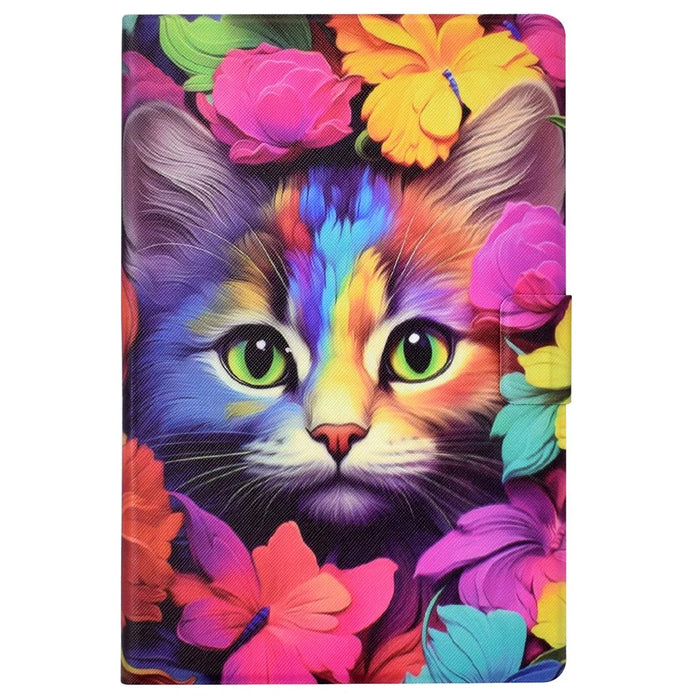 For iPad mini (2024) / mini (2021) Case PU Leather Card Slots Tablet Cover with Auto Wake / Sleep - Rose Cat - 7
