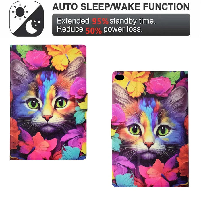 For iPad Mini / Mini 2 / mini 3 / mini 4 / mini (2019) 7.9 inch Case PU Leather Pattern Printed Cover with Card Holder - Rose Cat - 6
