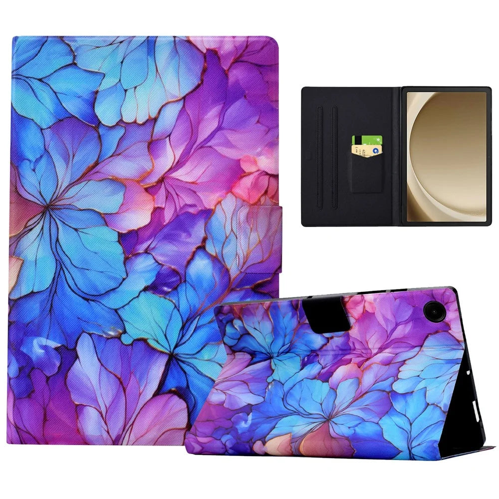 For Samsung Galaxy Tab A9+ Case PU Leather Pattern Tablet Cover with Auto Wake / Sleep - Petal - 1