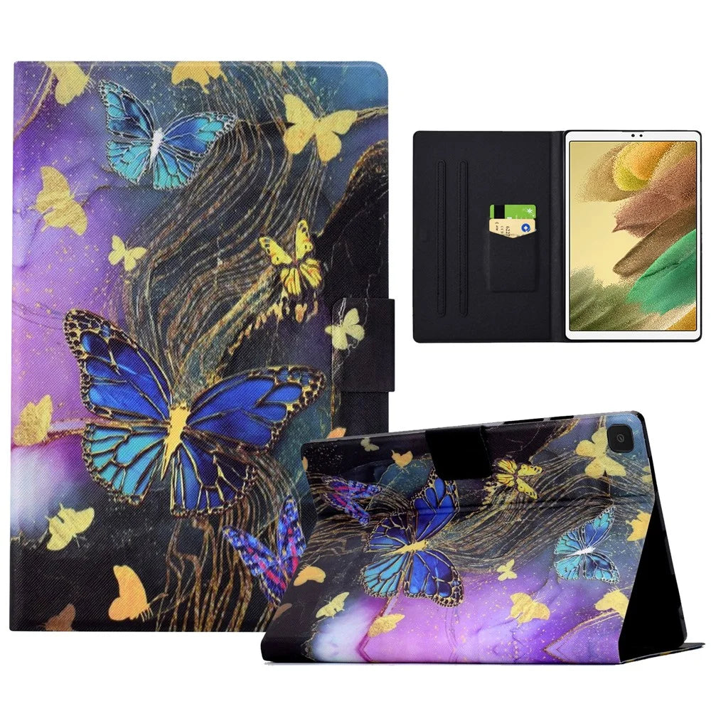 For Samsung Galaxy Tab A7 Lite 8.7-inch T220 / T225 Tablet Case Pattern Printing Card Slot Leather Cover - Golden Butterflies - 1