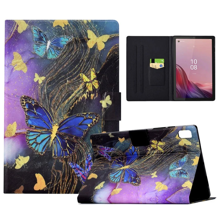 For Lenovo Tab M9 TB-310FU Case Pattern Anti-Collision Leather Shell with Auto Wake / Sleep Function - Golden Butterflies - 1