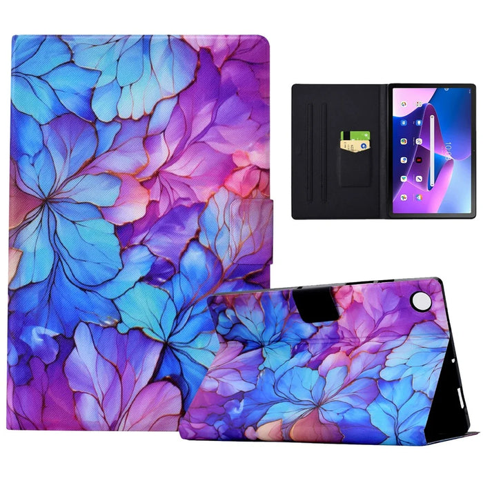 For Lenovo Tab M10 (Gen 3) Leather Tablet Case Pattern Printing Card Slot Stand Cover - Petal - 1