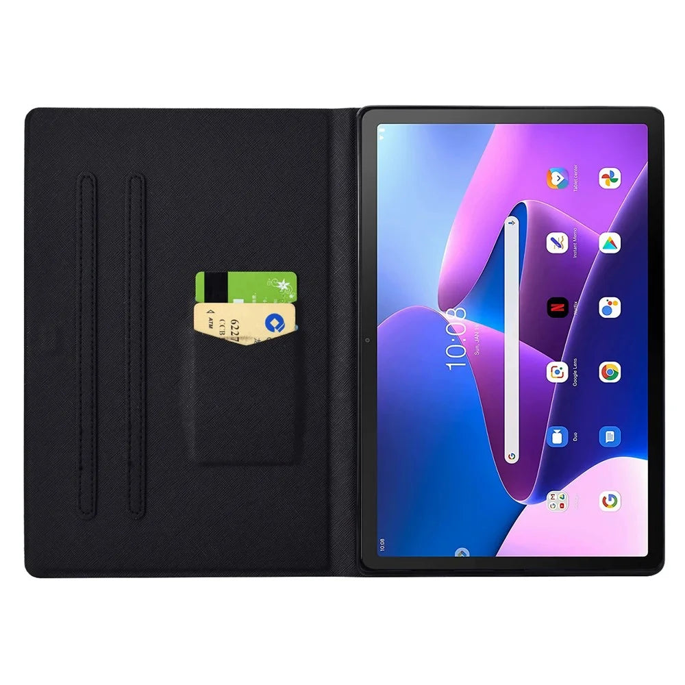 For Lenovo Tab M10 Plus (3rd Gen) Case Pattern Printed PU Leather Tablet Smart Cover with Card Holder - Moonlight Fox - 2