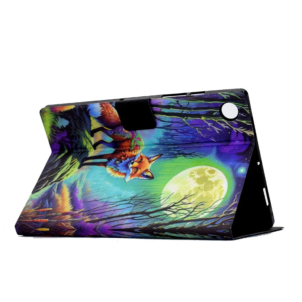 For Lenovo Tab M10 Plus (3rd Gen) Case Pattern Printed PU Leather Tablet Smart Cover with Card Holder - Moonlight Fox - 4