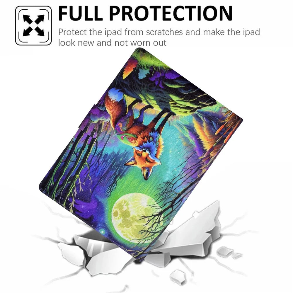 For Lenovo Tab M10 Plus (3rd Gen) Case Pattern Printed PU Leather Tablet Smart Cover with Card Holder - Moonlight Fox - 5