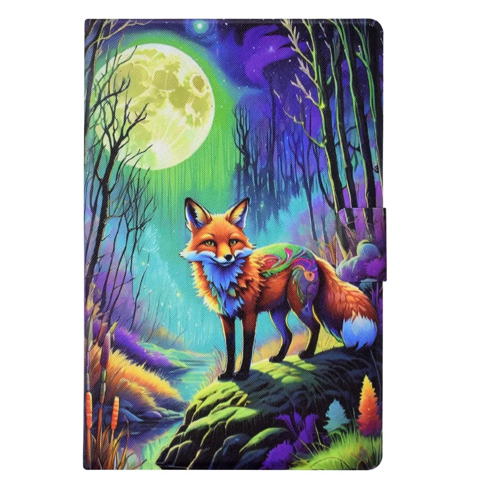 For Lenovo Tab M10 Plus (3rd Gen) Case Pattern Printed PU Leather Tablet Smart Cover with Card Holder - Moonlight Fox - 7