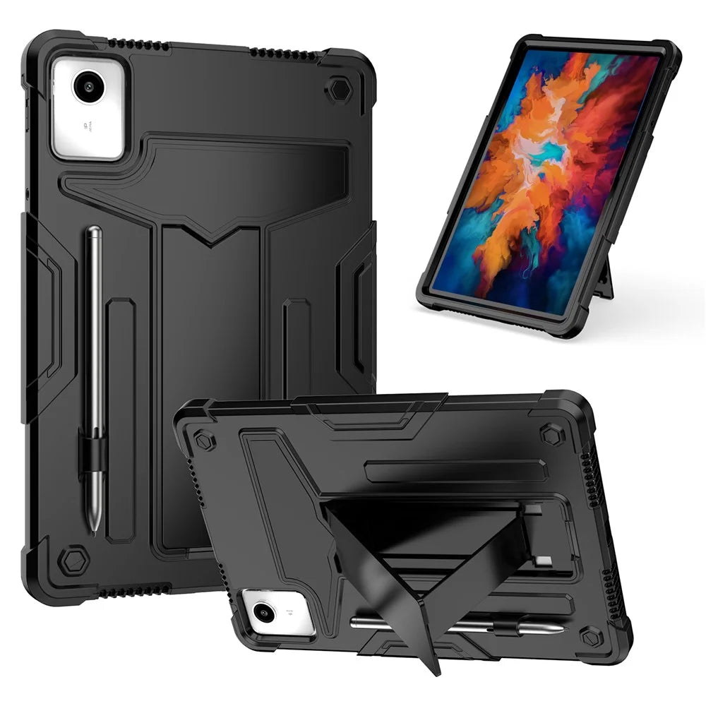 For Lenovo Tab M11 / Xiaoxin Pad 11 2024 Case Case T-Shaped Kickstand PC+Silicone Tablet Cover - Black - 1
