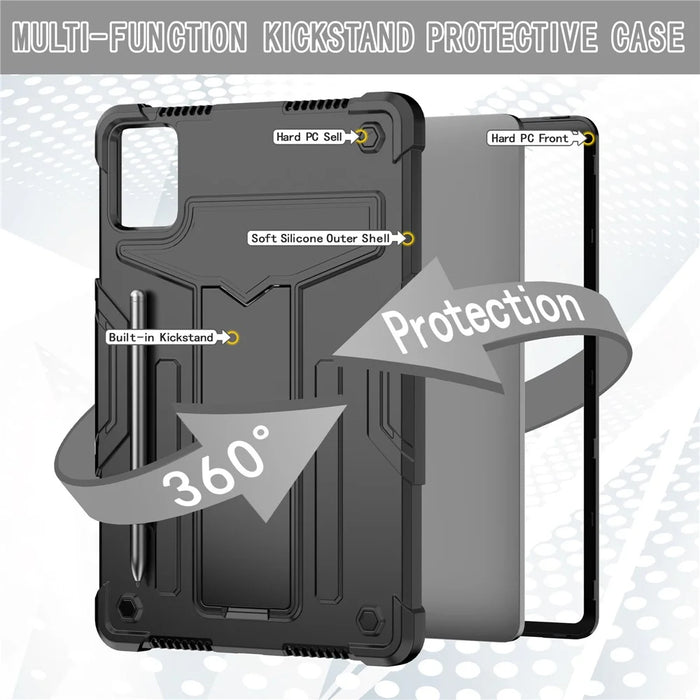 For Lenovo Tab M11 / Xiaoxin Pad 11 2024 Case Case T-Shaped Kickstand PC+Silicone Tablet Cover - Black - 2