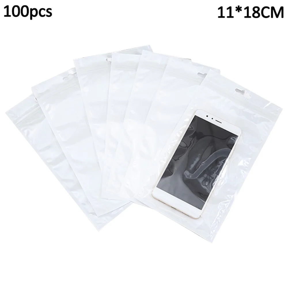 MX-030 100Pcs 11x18cm Clear Bag 12C Pearl Film Storage Pouches with Resealable Zipper Top Lock - 1
