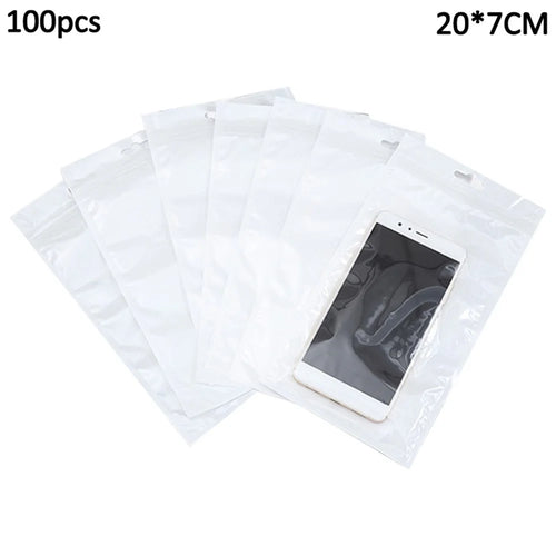 MX-030 100Pcs Sample Bag 20x7cm 12C Pearl Film Front Clear Self Seal Reclosable Zipper Lock Packaging Bag - 1
