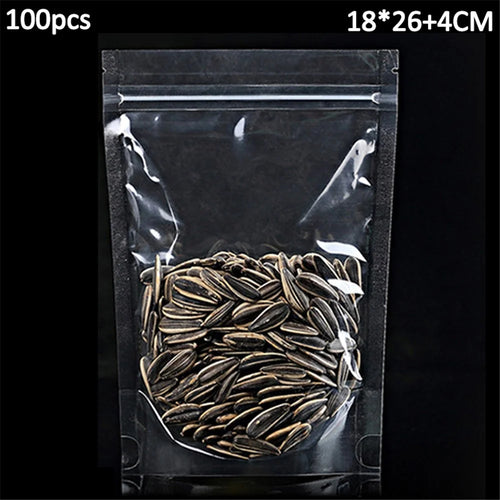 MX-010 100Pcs 18x26cm+4cm Clear Zipper Stand Up Bag 16C Snack Food Tea Packing Pouches (No FDA, BPA-Free) - 1