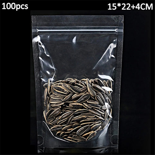 MX-010 100Pcs 15x22cm+4cm 16C Clear Bags Stand Up Sealing Strip Food Storage Pouches (BPA-free, No FDA Certification) - 1