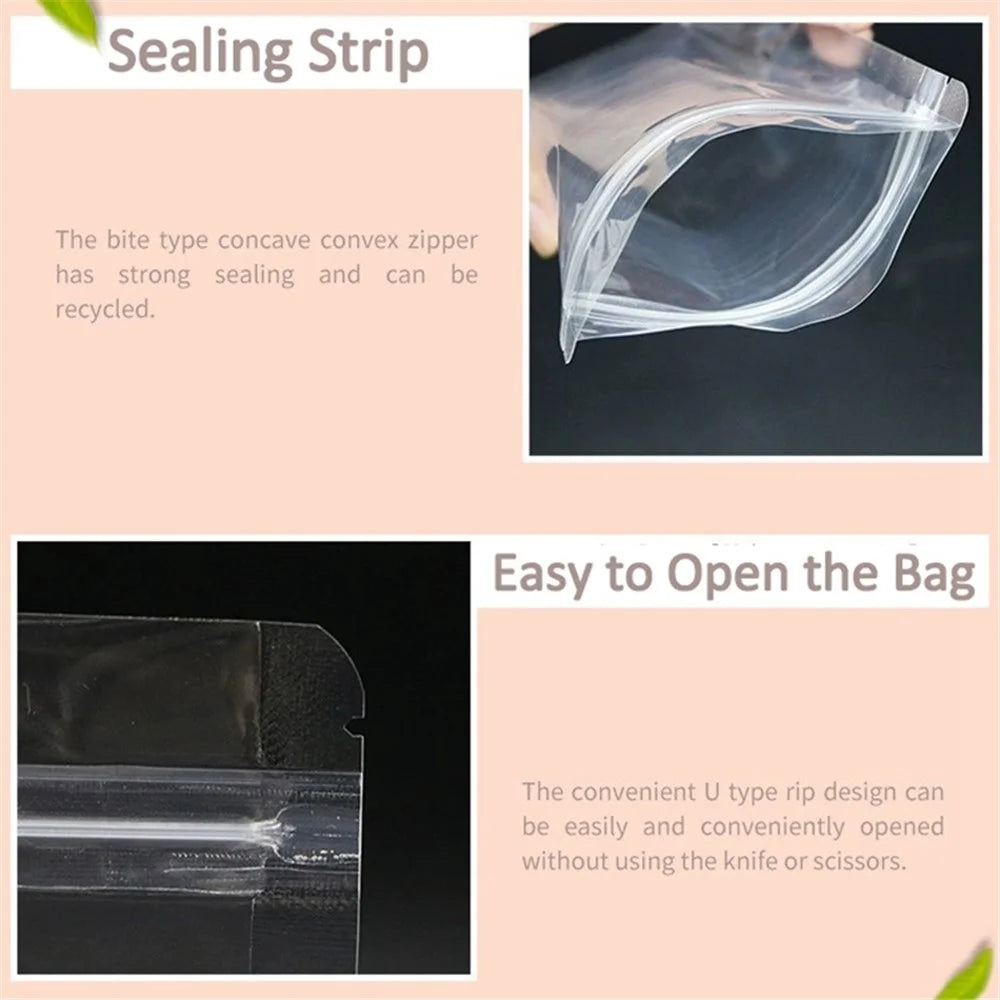 MX-010 100Pcs 15x22cm+4cm 16C Clear Bags Stand Up Sealing Strip Food Storage Pouches (BPA-free, No FDA Certification) - 6