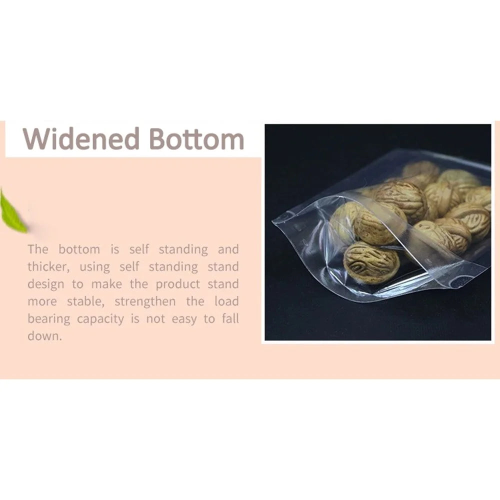 MX-010 100Pcs 15x22cm+4cm 16C Clear Bags Stand Up Sealing Strip Food Storage Pouches (BPA-free, No FDA Certification) - 7