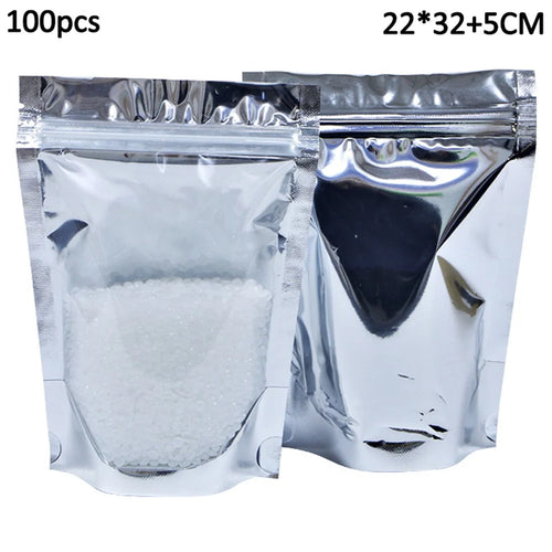 MX-009 100Pcs 22x32cm+5cm Reusable Zipper Lock Bag 16C Aluminium Foil Stand Up Pouches - 1
