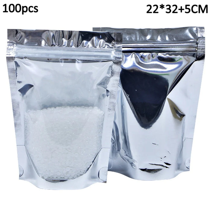 MX-009 100Pcs 22x32cm+5cm Reusable Zipper Lock Bag 16C Aluminium Foil Stand Up Pouches - 1