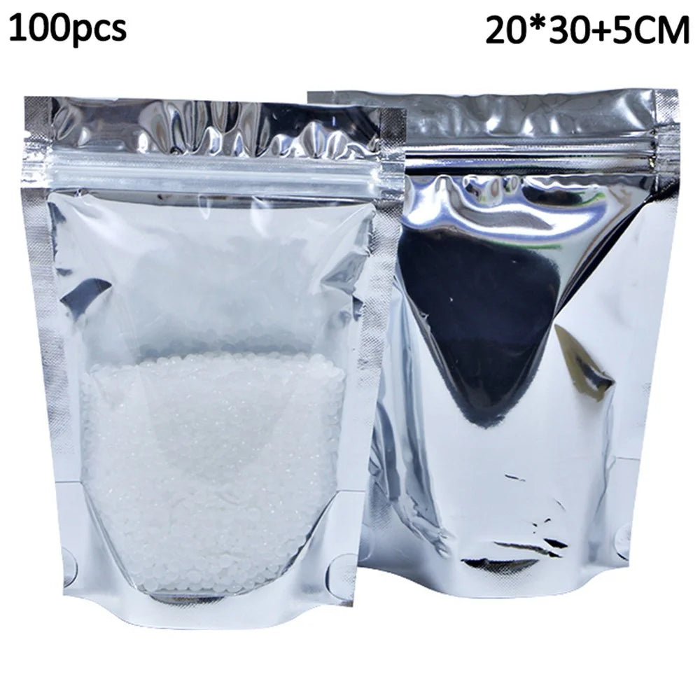 MX-009 100Pcs 20x30cm+5cm Candy Bags 16C Thick Stand Up Aluminum Foil Sealable Treat Bags (No FDA, BPA-Free) - 1