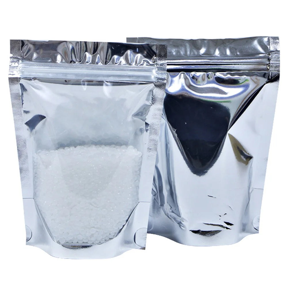 MX-009 100Pcs 14x20cm+4cm Food Storage Packaging Pouch Clear Silver Aluminum Foil Bags (No FDA, BPA-Free) - 2