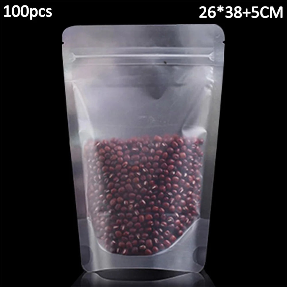 MX-008 100Pcs 26x38cm+5cm Resealable Stand Up Storage Bags Matte 20C Ziplock Food Bag - 1