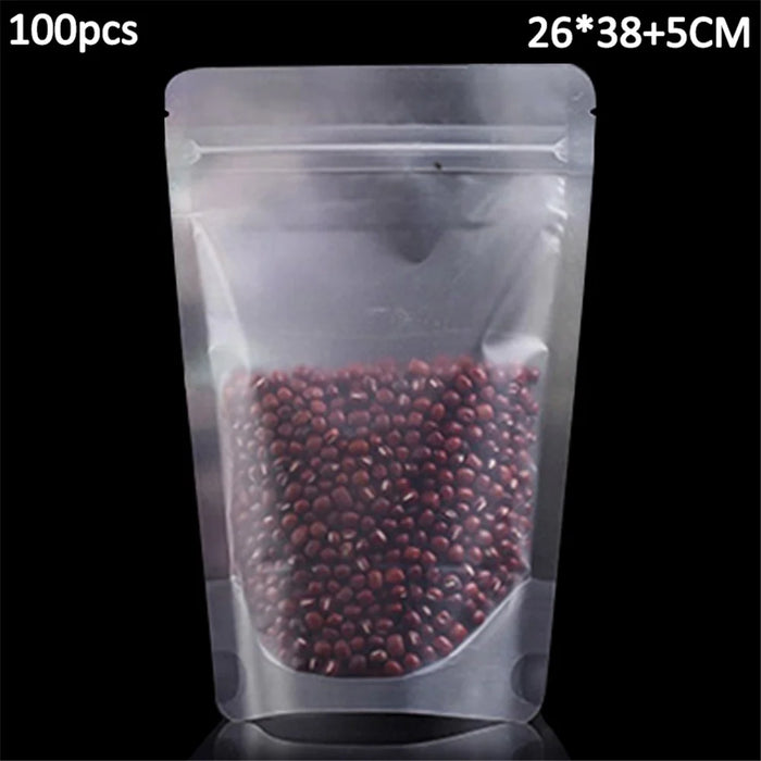 MX-008 100Pcs 26x38cm+5cm Resealable Stand Up Storage Bags Matte 20C Ziplock Food Bag - 1