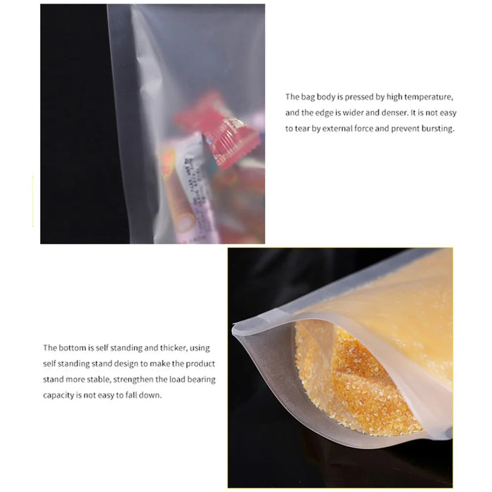 MX-008 100Pcs 26x38cm+5cm Resealable Stand Up Storage Bags Matte 20C Ziplock Food Bag - 5