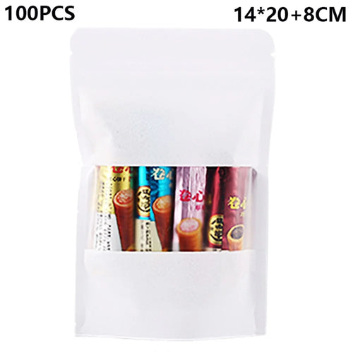 MX-007 100PCS White Kraft Paper Puches 26C Thick Food Packaging Bags 14x20+8CM (No FDA, BPA-Free) - 1