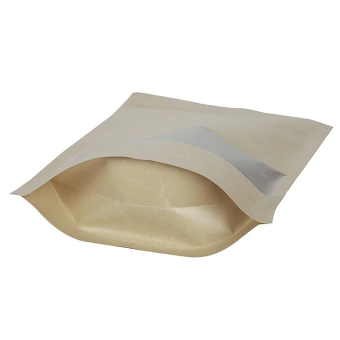 MX-001 100Pcs 23x33cm+5cm 28C Kraft Paper Stand-Up Pouch Ziplock Food Storage Bags with Clear Window - 5