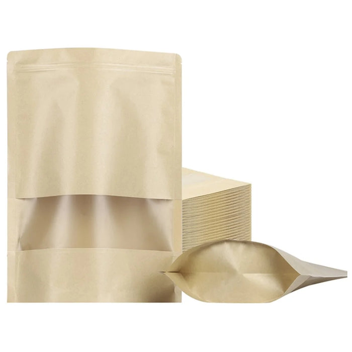 MX-001 100Pcs 16x22cm+4cm 28C Storage Bags with Clear Window Zip Lock Kraft Paper Pouches (BPA-free, No FDA Certification) - 2