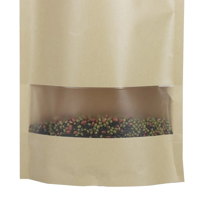 MX-001 100Pcs 16x22cm+4cm 28C Storage Bags with Clear Window Zip Lock Kraft Paper Pouches (BPA-free, No FDA Certification) - 4